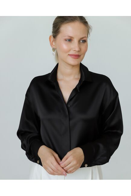 Женская рубашка и шелка черная-8773 от byME 