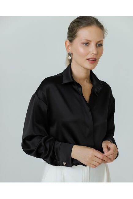 Женская рубашка и шелка черная-8773 от byME 