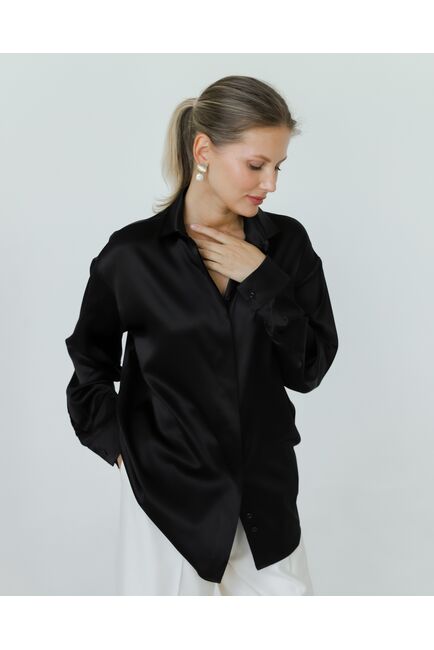 Женская рубашка и шелка черная-8773 от byME 