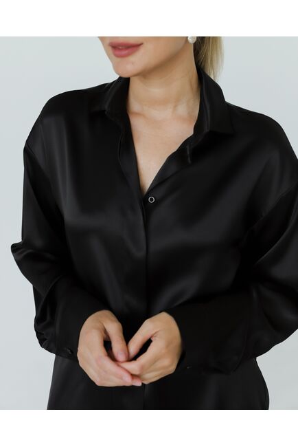 Женская рубашка и шелка черная-8773 от byME 