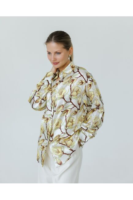 Женская рубашка из шелка принт желтые цветы-8774 от byME 