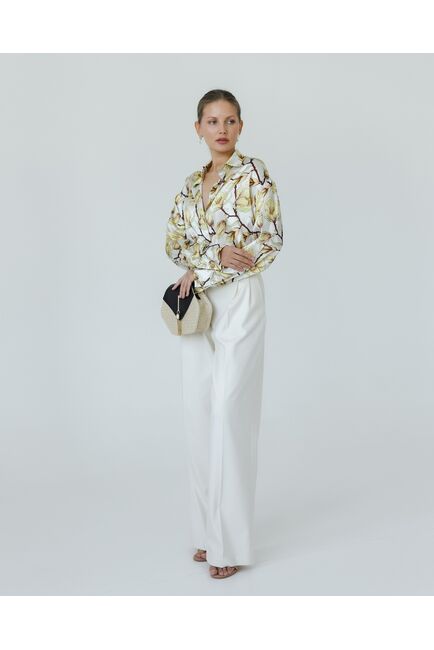 Женская рубашка из шелка принт желтые цветы-8774 от byME 