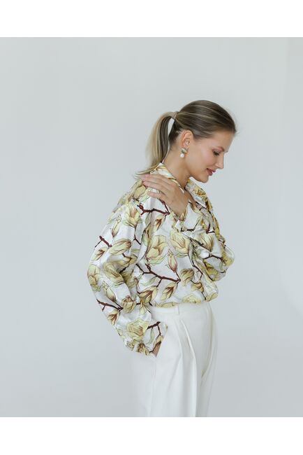 Женская рубашка из шелка принт желтые цветы-8774 от byME 