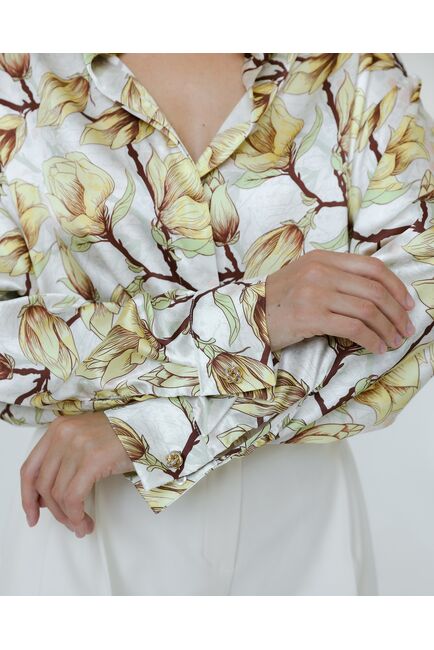 Женская рубашка из шелка принт желтые цветы-8774 от byME 