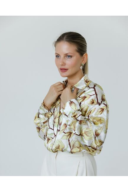 Женская рубашка из шелка принт желтые цветы-8774 от byME 