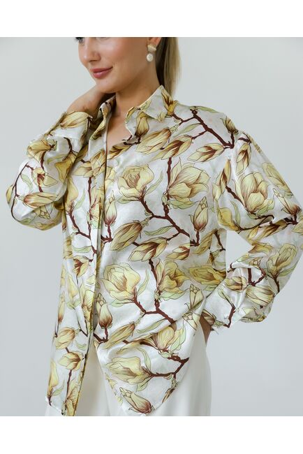 Женская рубашка из шелка принт желтые цветы-8774 от byME 
