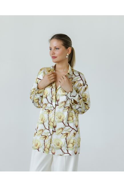 Женская рубашка из шелка принт желтые цветы-8774 от byME 