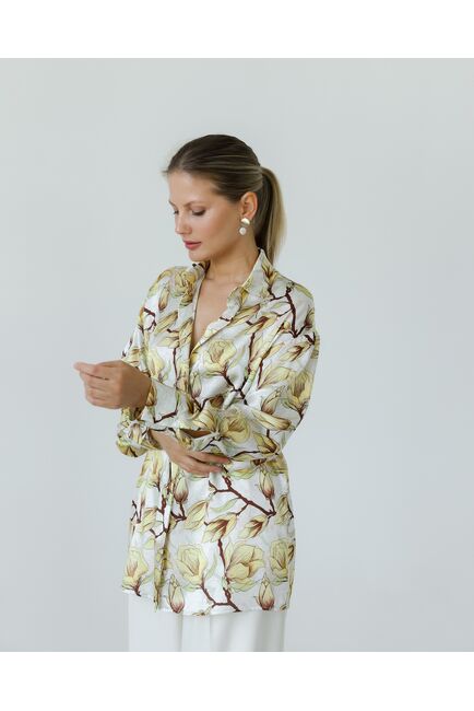 Женская рубашка из шелка принт желтые цветы-8774 от byME 
