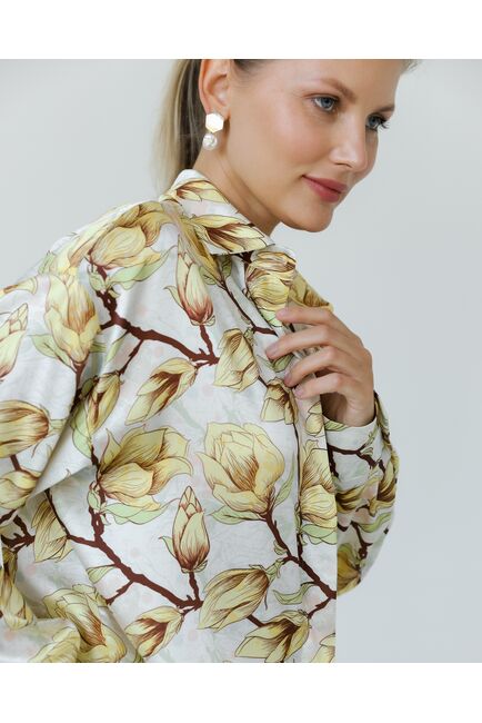 Женская рубашка из шелка принт желтые цветы-8774 от byME 