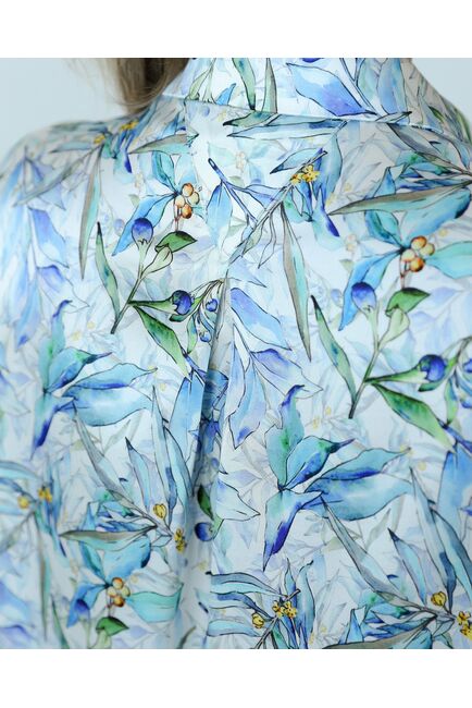 Женская рубашка из шелка с принтом цветы в сиреневых оттенках-8775 от byME 