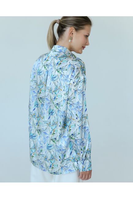 Женская рубашка из шелка с принтом цветы в сиреневых оттенках-8775 от byME 