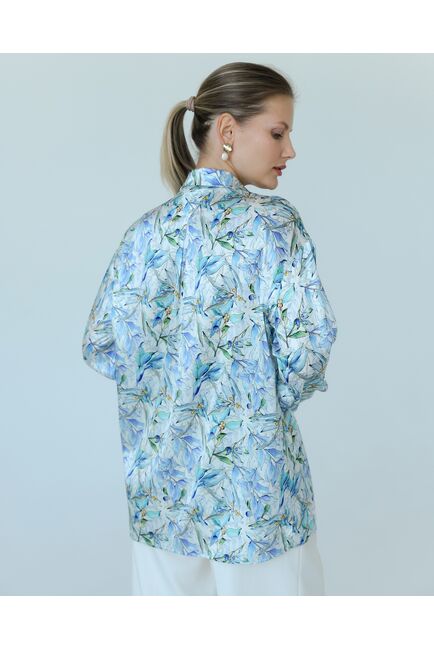 Женская рубашка из шелка с принтом цветы в сиреневых оттенках-8775 от byME 