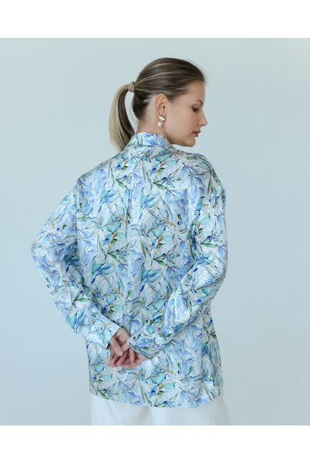 Женская рубашка из шелка с принтом цветы в сиреневых оттенках-8775 от byME 