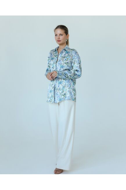 Женская рубашка из шелка с принтом цветы в сиреневых оттенках-8775 от byME 