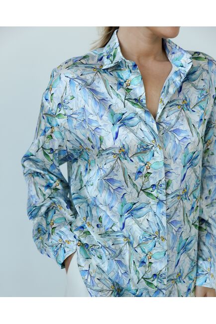 Женская рубашка из шелка с принтом цветы в сиреневых оттенках-8775 от byME 
