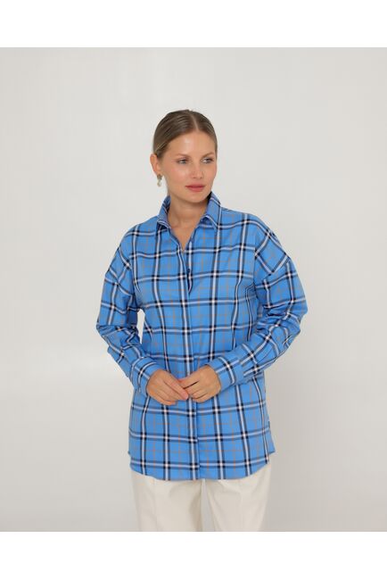 Женская рубашка из хлопка в клетку прямого силуэта-8777 от byME 