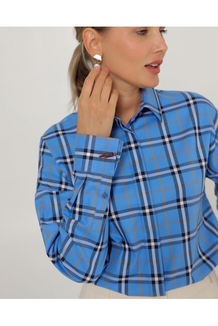 Женская рубашка из хлопка в клетку прямого силуэта-8777 от byME 