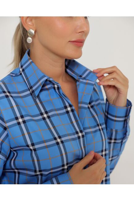 Женская рубашка из хлопка в клетку прямого силуэта-8777 от byME 