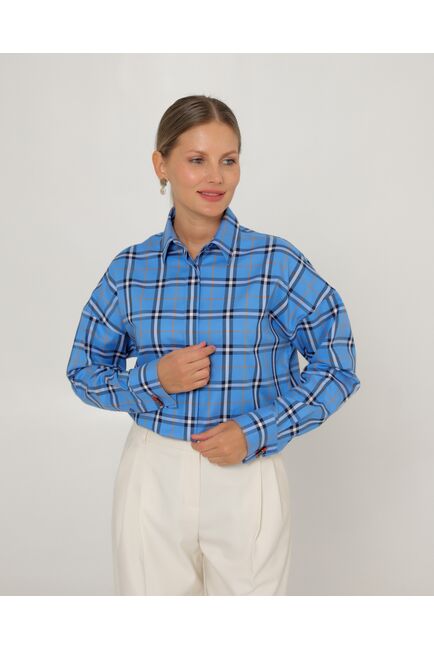 Женская рубашка из хлопка в клетку прямого силуэта-8777 от byME 
