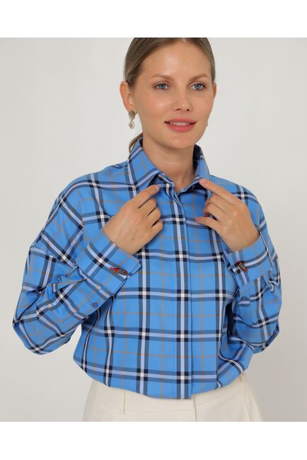 Женская рубашка из хлопка в клетку прямого силуэта-8777 от byME 
