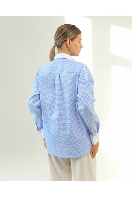 Женская рубашка из хлопка голубая клетка-8778 от byME 