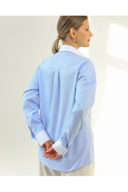 Женская рубашка из хлопка голубая клетка-8778 от byME 