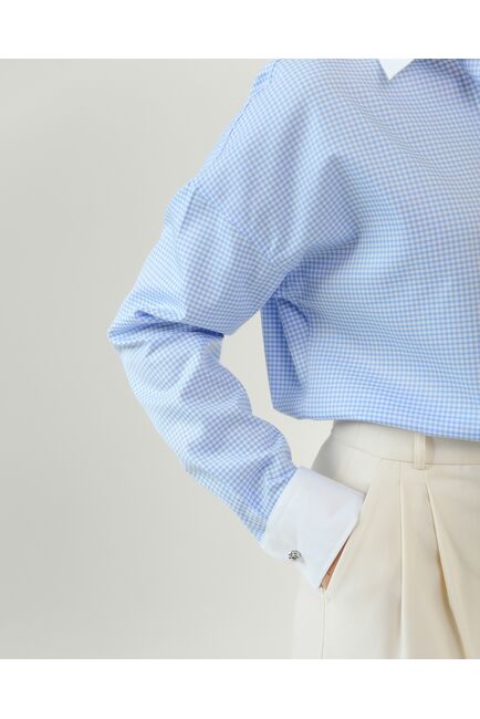 Женская рубашка из хлопка голубая клетка-8778 от byME 