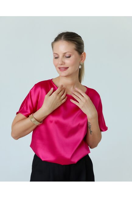 Женская блузка из шелка розовая-8781 от byME 