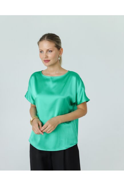 Женская блузка из шелка зеленая-8782 от byME 