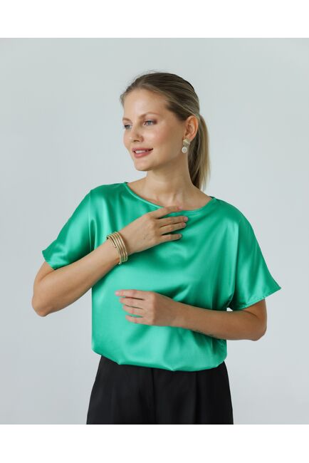 Женская блузка из шелка зеленая-8782 от byME 