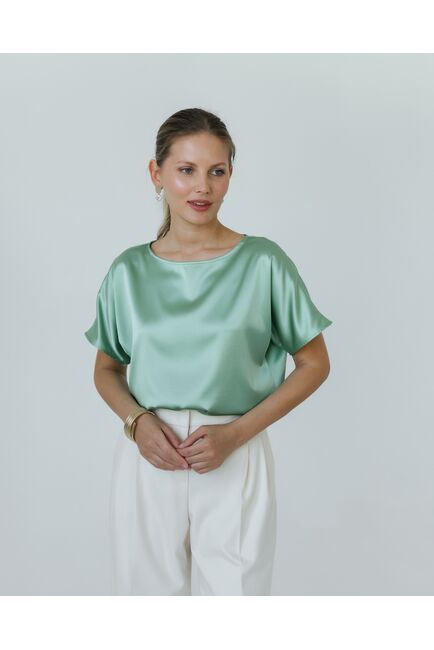 Женская блузка из шелка зелёная -8785 от byME 