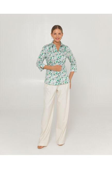 Женская рубашка из хлопка с рукавом 3/4 с отделкой птички в цветах-8788 от byME 