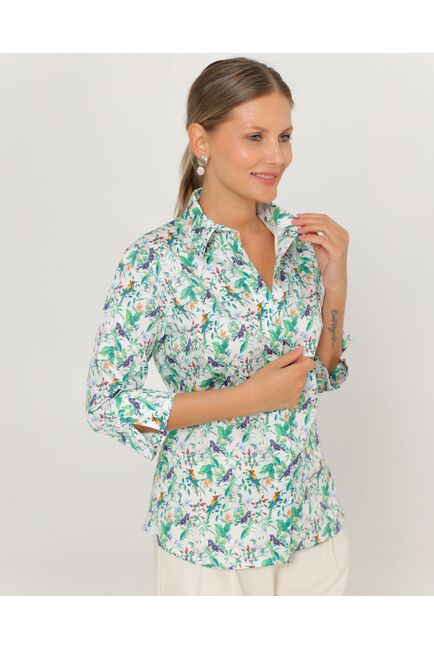 Женская рубашка из хлопка с рукавом 3/4 с отделкой птички в цветах-8788 от byME 