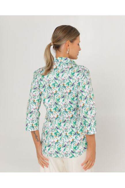 Женская рубашка из хлопка с рукавом 3/4 с отделкой птички в цветах-8788 от byME 