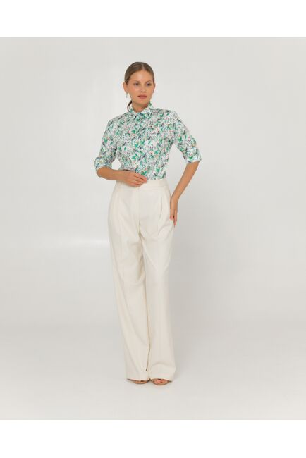 Женская рубашка из хлопка с рукавом 3/4 с отделкой птички в цветах-8788 от byME 