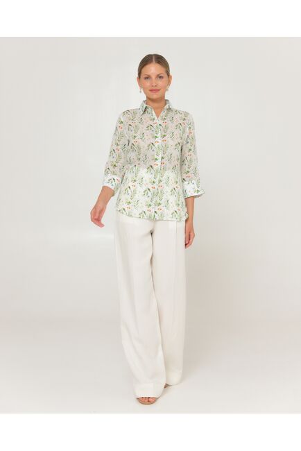 Женская рубашка из крапивы с рукавом 3/4 с принтом летний луг-8789 от byME 