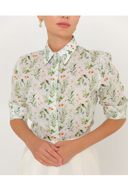 Женская рубашка из крапивы с рукавом 3/4 с принтом летний луг-8789 от byME 