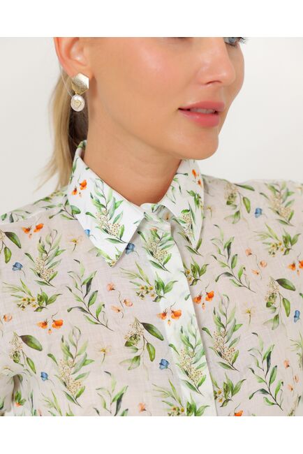 Женская рубашка из крапивы с рукавом 3/4 с принтом летний луг-8789 от byME 