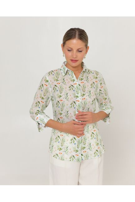 Женская рубашка из крапивы с рукавом 3/4 с принтом летний луг-8789 от byME 