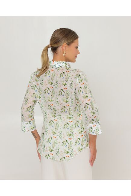 Женская рубашка из крапивы с рукавом 3/4 с принтом летний луг-8789 от byME 