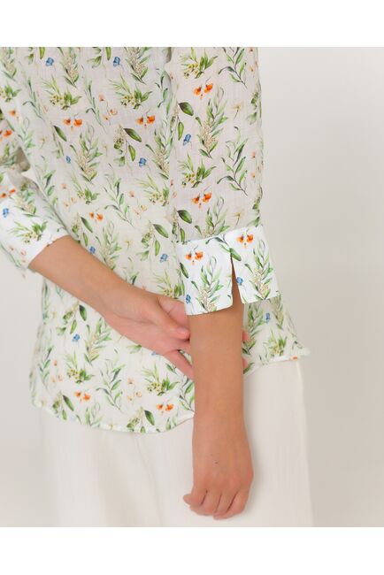 Женская рубашка из крапивы с рукавом 3/4 с принтом летний луг-8789 от byME 