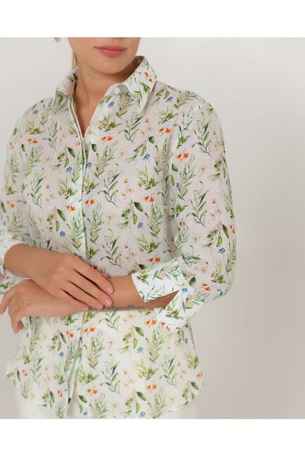 Женская рубашка из крапивы с рукавом 3/4 с принтом летний луг-8789 от byME 