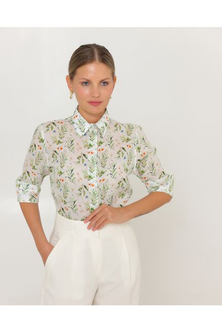 Женская рубашка из крапивы с рукавом 3/4 с принтом летний луг-8789 от byME 