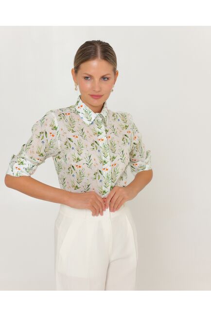 Женская рубашка из крапивы с рукавом 3/4 с принтом летний луг-8789 от byME 