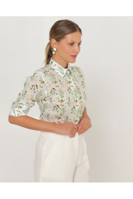 Женская рубашка из крапивы с рукавом 3/4 с принтом летний луг-8789 от byME 