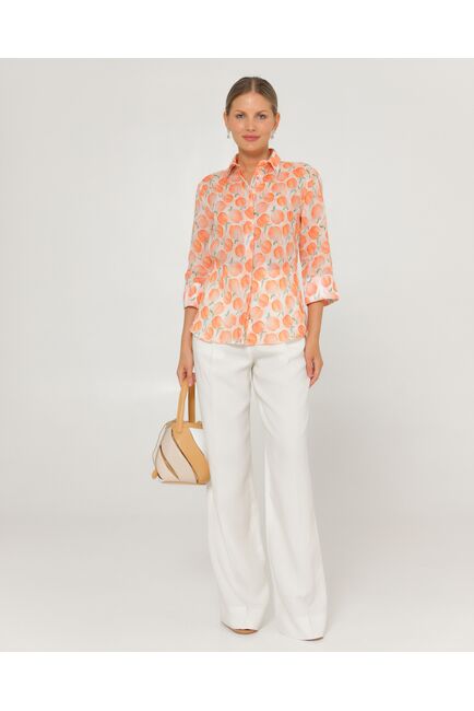 Женская рубашка из крапивы рукав 3/4 с принтом персики-8790 от ByME 