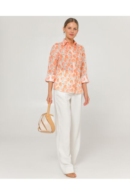 Женская рубашка из крапивы рукав 3/4 с принтом персики-8790 от ByME 