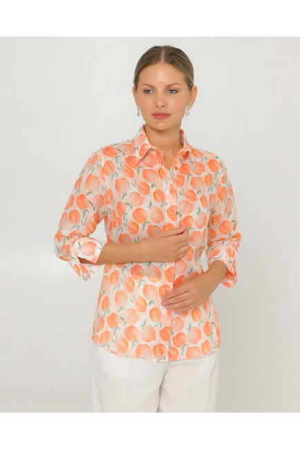 Женская рубашка из крапивы рукав 3/4 с принтом персики-8790 от ByME 