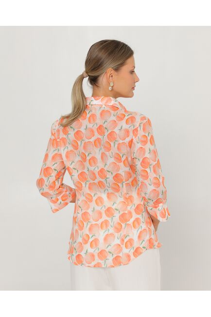 Женская рубашка из крапивы рукав 3/4 с принтом персики-8790 от ByME 