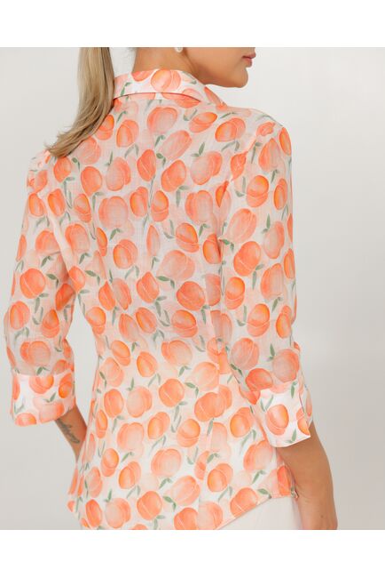 Женская рубашка из крапивы рукав 3/4 с принтом персики-8790 от ByME 